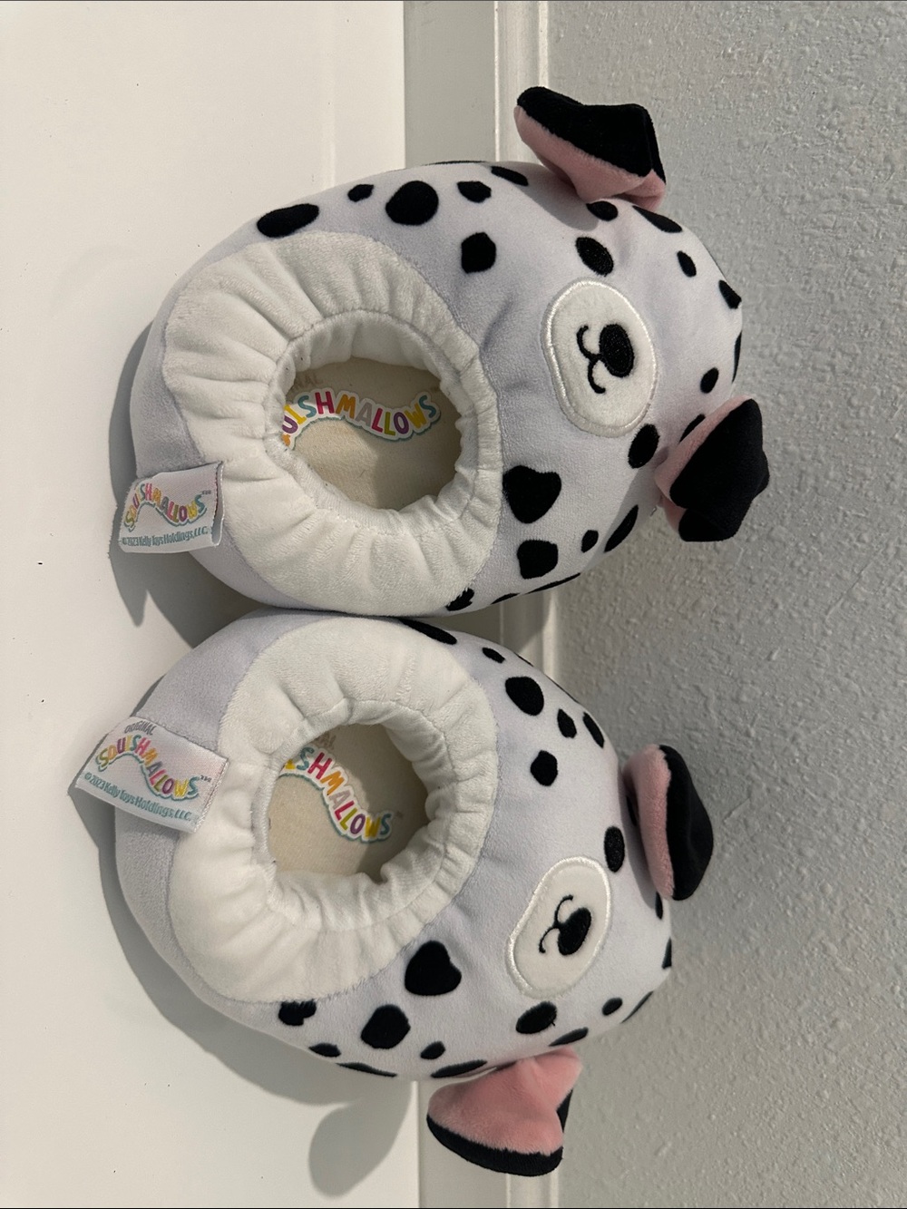 Squishmallows Dalmatian Plush Baby Slippers - White, Black & Pink